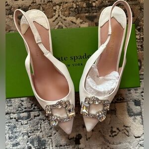 Kate Spade Ivory Slingback Heels with Crystal Buckle